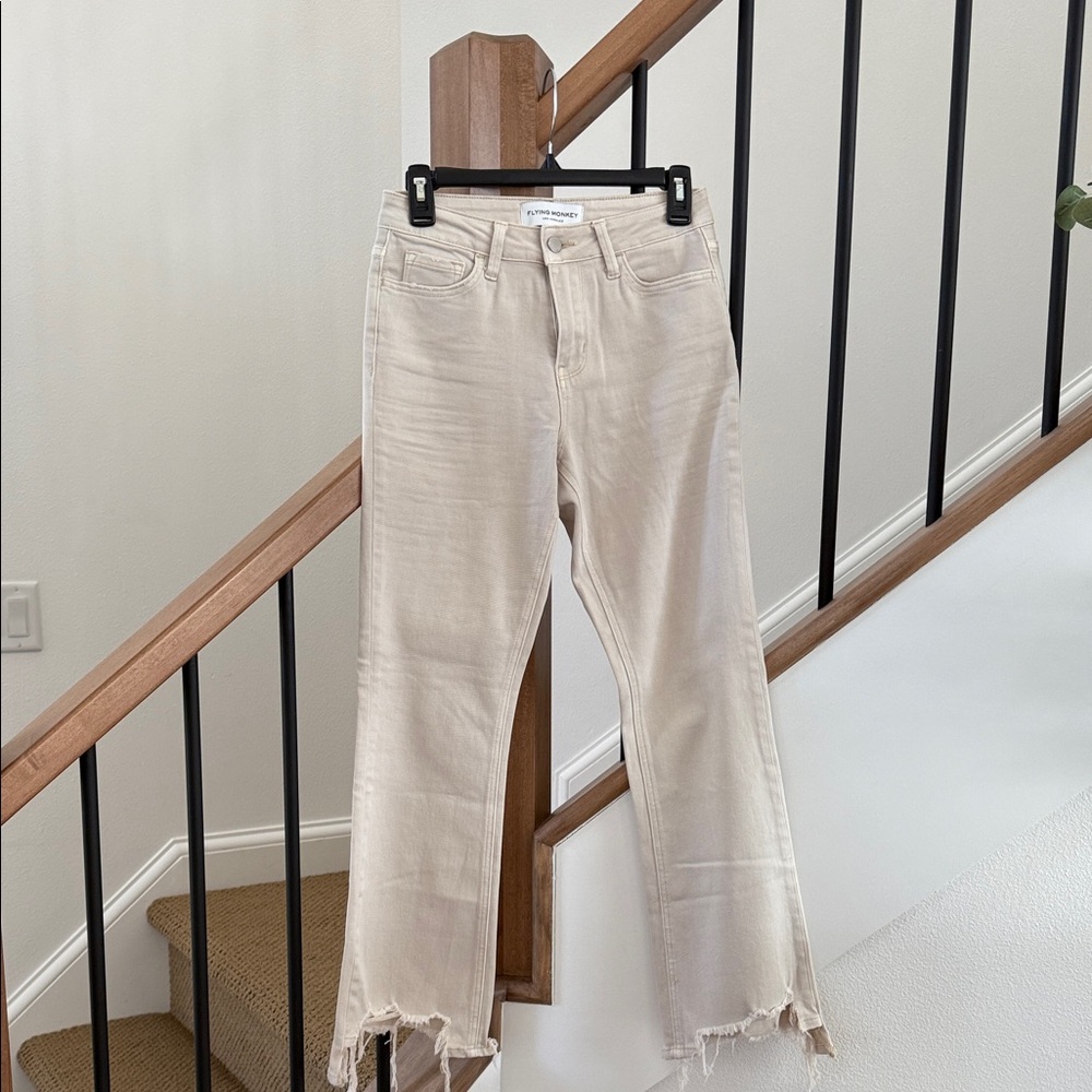 Flying Monkey High Rise Cropped Flare Stretch Jean. Tan. Size 26